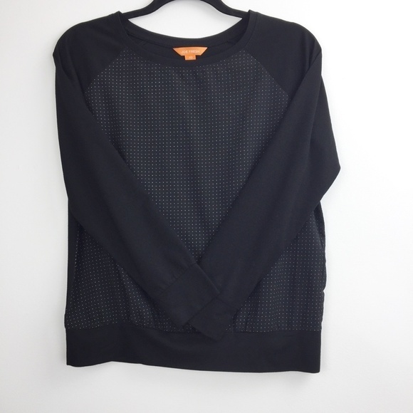 Joe Fresh Shirt Womens Small Long Sleeve Tee Black Polkadot Front Panel Cuffed - Picture 2 of 6